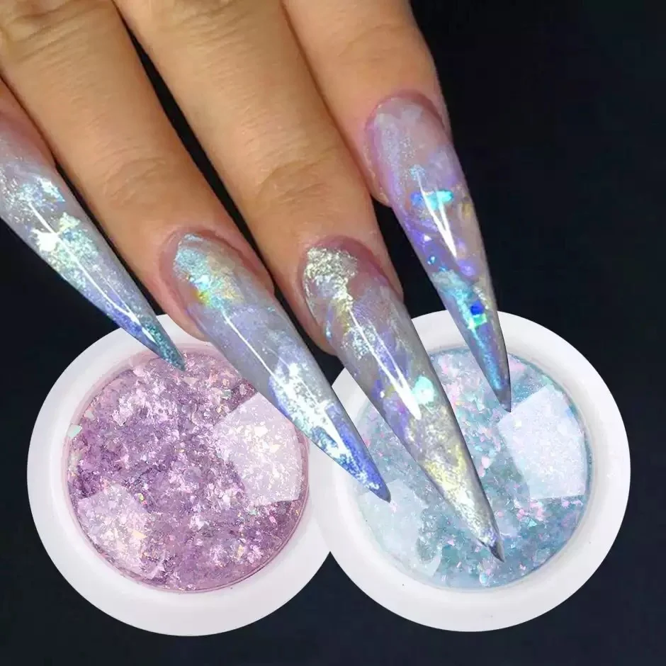 

Clear Chrome Powder Crystal Fire Opal Flakes Nail Sequins Purple Holographic Glitter Nail Powder Diy Acrylic Powder, Multi-color