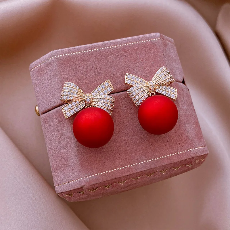 

XUNBEI new hotsale fashion popular jewelry 2021 trendy christmas tree red bow earrings for women