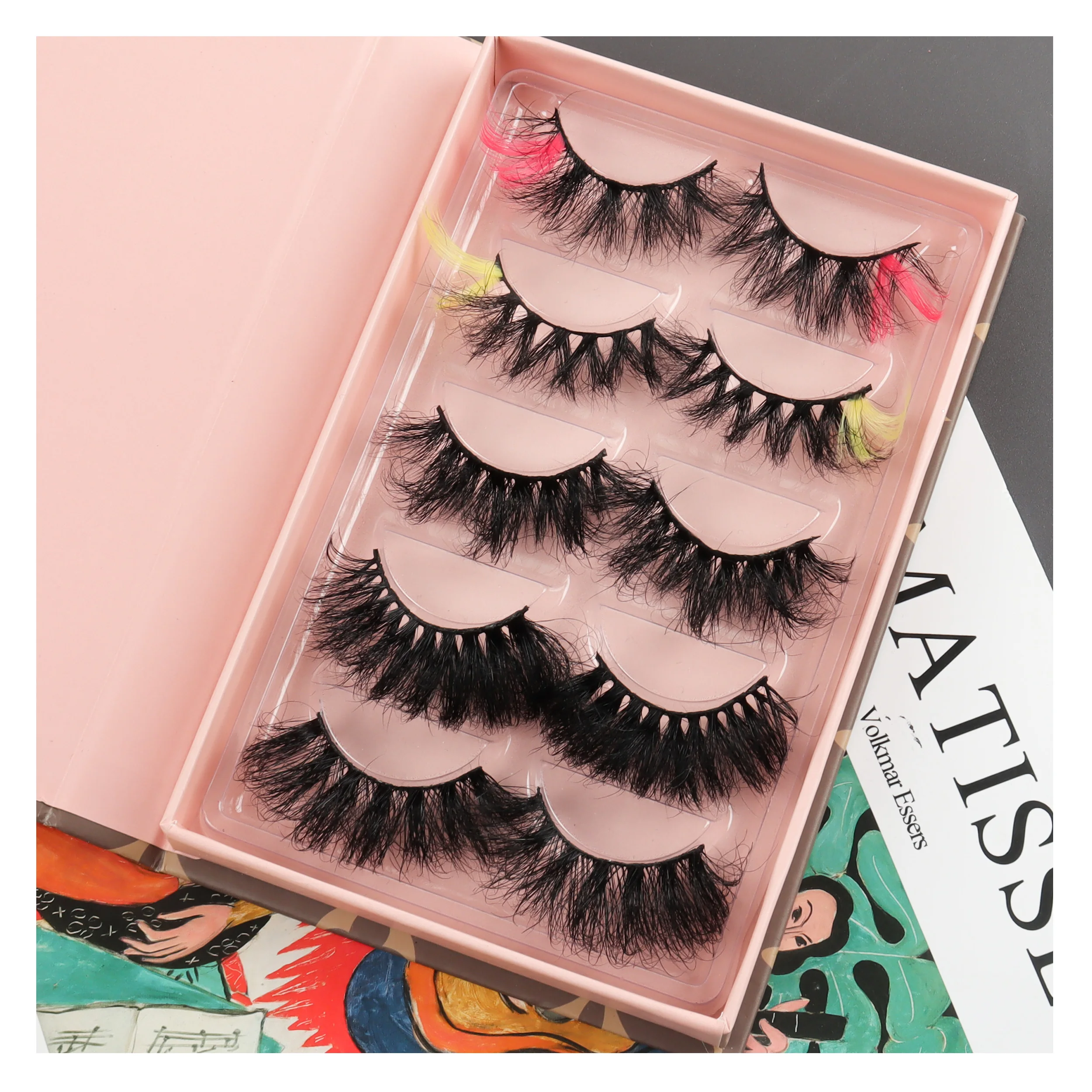 

New Style 20-25mm Color 3d Mink Lashes Premium Party Style False Eye Lashes Colorful Handmade Coloful Eyelashes, Natural black