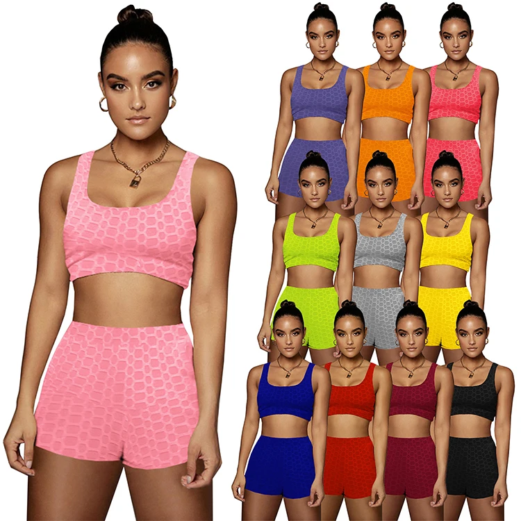 

Solid Tracksuit Workout Jogger Sweat Crop Top And Shorts 2 Two Piece Set Summer Outfits Women, Multiple colors to choose from