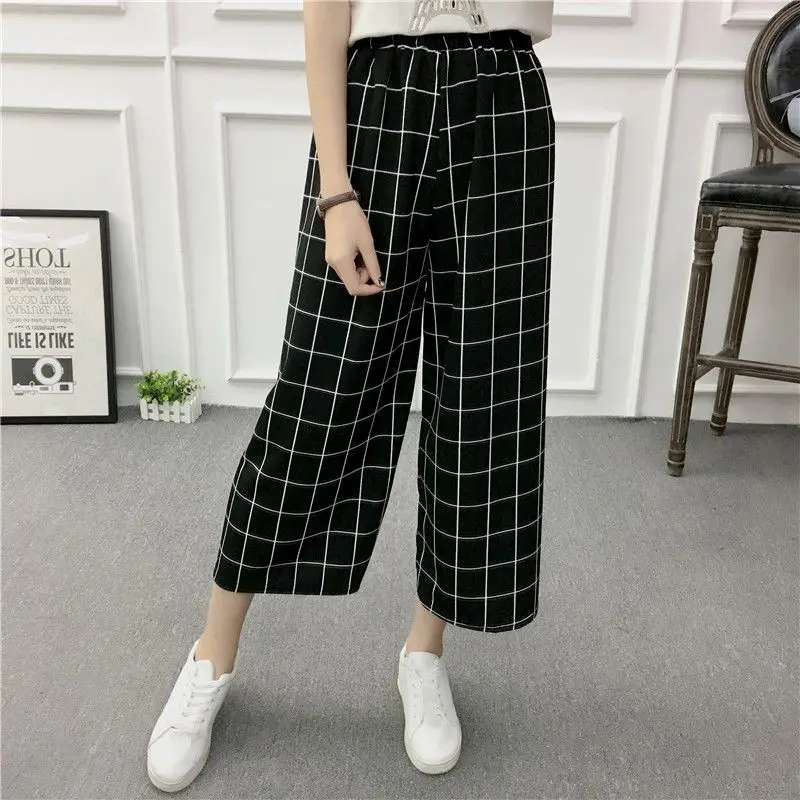 

Women New Summer Wide Leg Casual High Elastic Waist Harem Pants Loose Belt Striped Elasticated Trousers