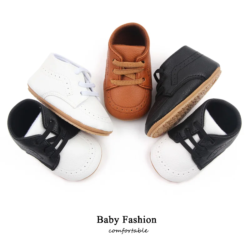 

Hot Selling Newborn First Walker PU Baby Casual Shoes Unisex, Black/white/brown/black and white