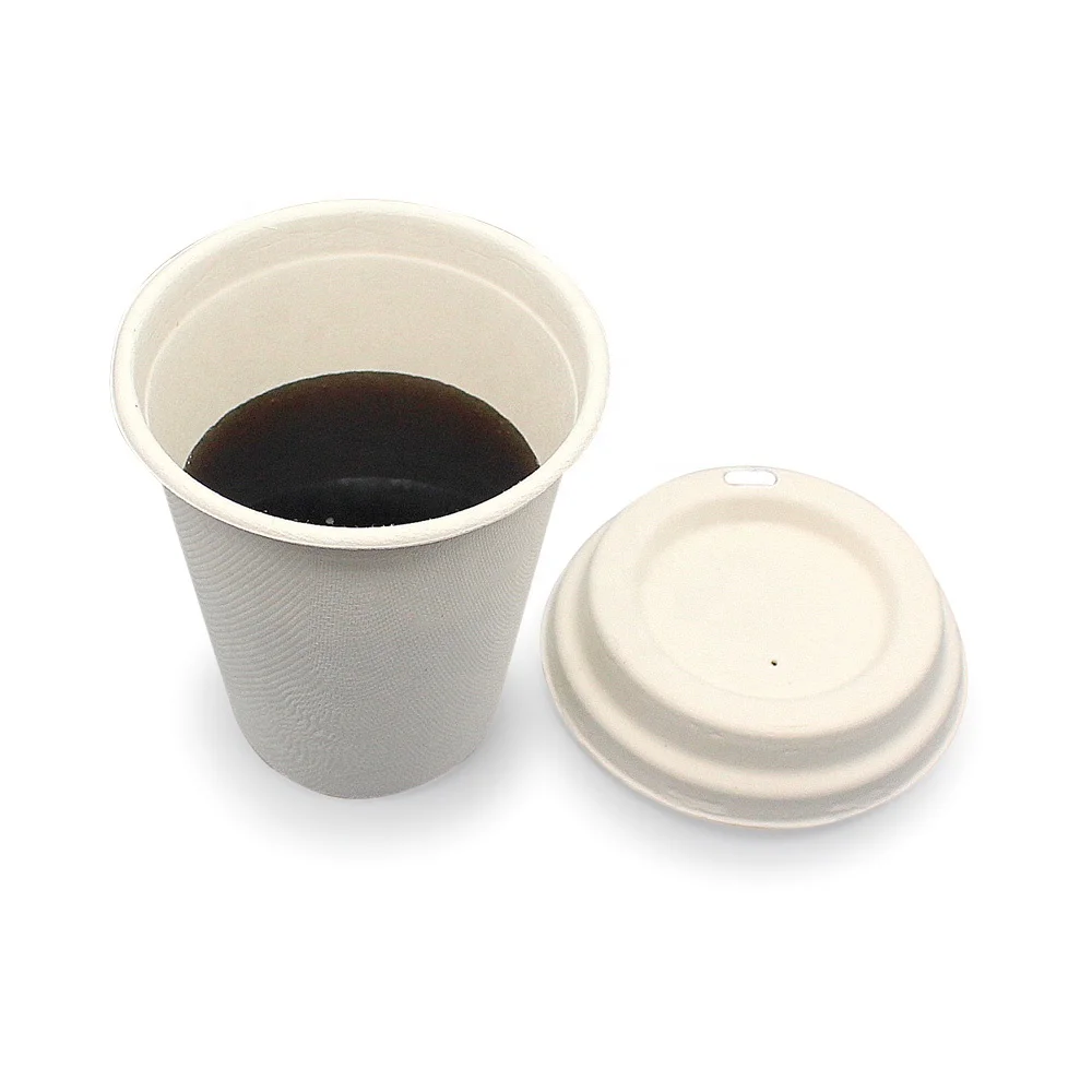 

Professional Manufacture 8 Oz Natural Compostable Sugarcane Bagasse Biodegradable Paper coffee Cup, White/ natrual