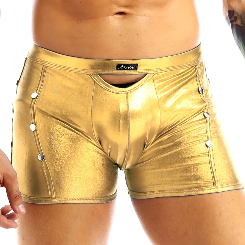 

Wholesale Latex Side Rivets Pouch Boxer Shorts Mens Trunks Swimsuit Underwear Underpants