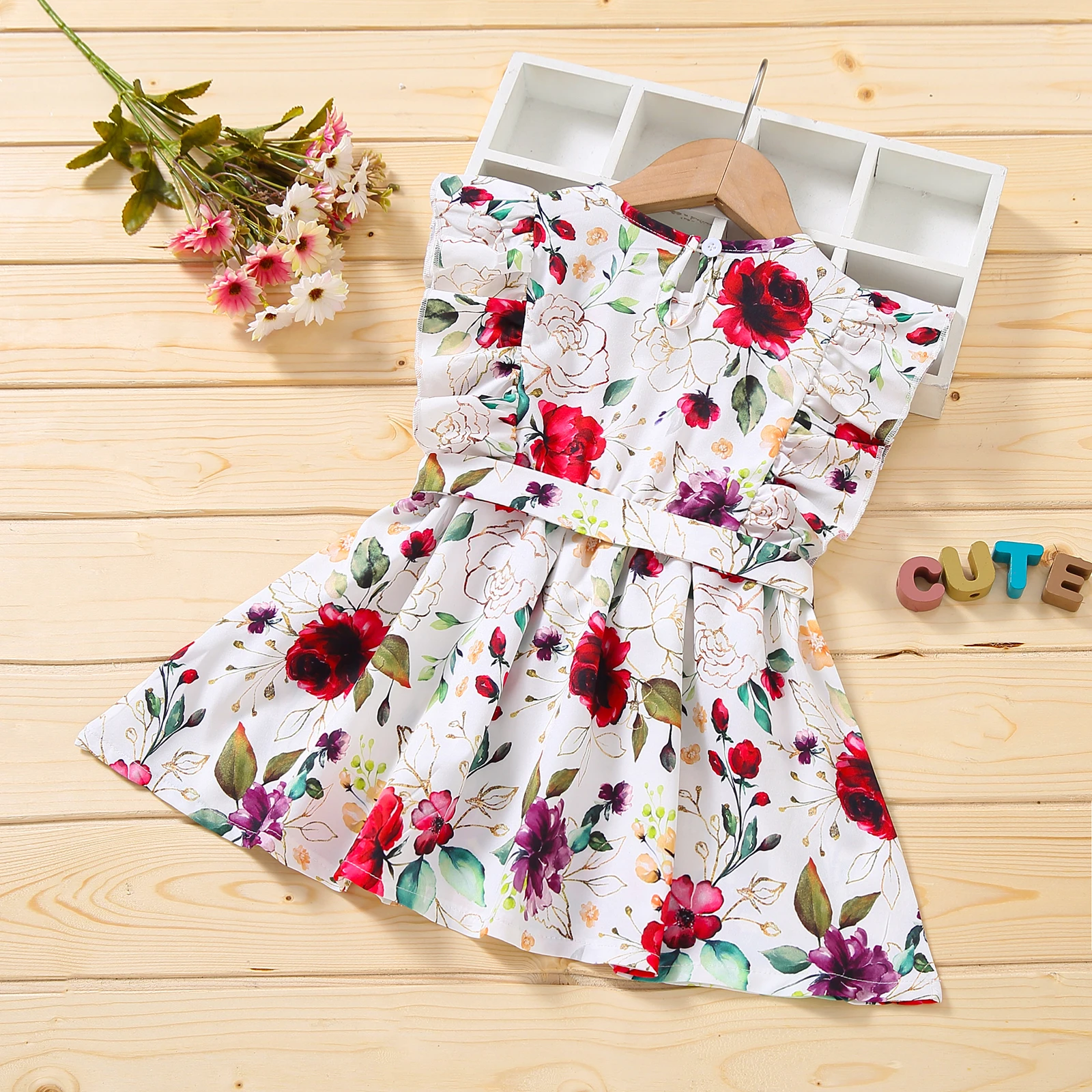 

New Design Summer Girls Gown Sleeveless Style Child Girl Casual Dresses Sweet Kids Floral Clothing, As pictures