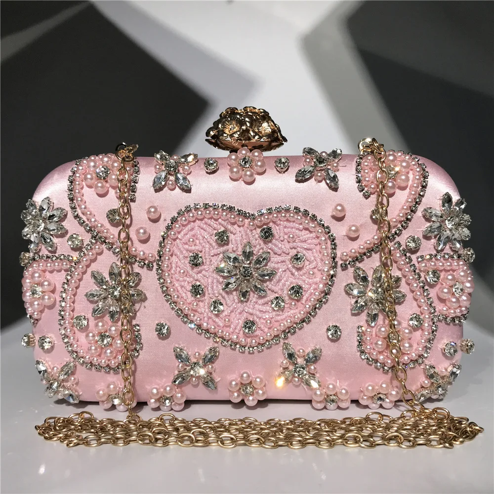 

Luxury Moon Women's Clutch Bag Evening Clutch Purse Luxury Women Handbag Shoulder Bag Apricot Pearl Handmade Wedding Party Candy