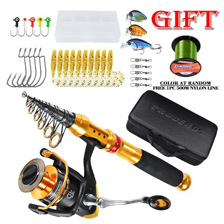 

WEIHE Lightweight portable lure set hook fishing rod and reel combo with reel, Gold