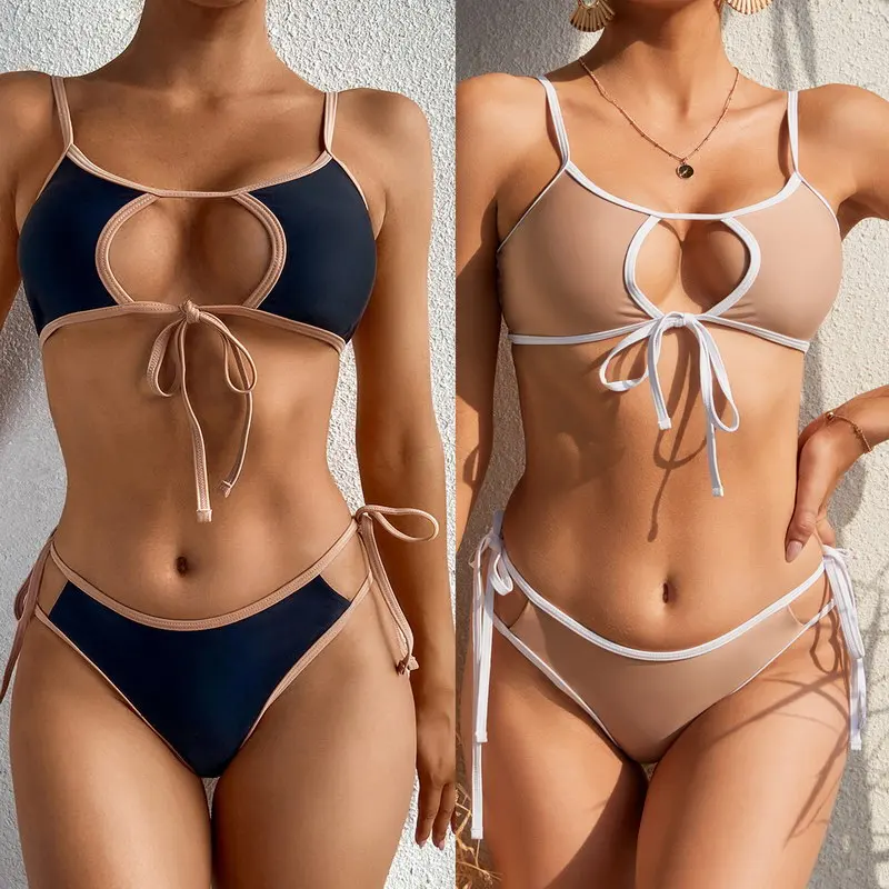 

2021 Best Selling Summer Two Piece Strap Stitching Swimsuit Bikini Fashion Breathable Sexy Beachwear, As pictures