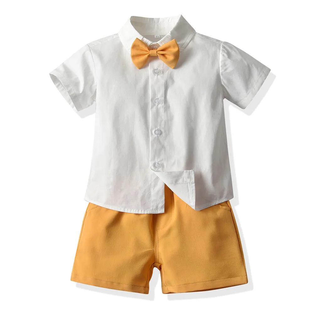 

Toddler Baby Boy Clothing Set Gentleman Bow-knot Short Sleeve Shirt + Suspender Shorts 2Pcs Outfits Newborn Boy Clothes Set, Can be customized