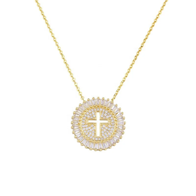 

New Fashion Hollow Cross Necklace for Women Micro Paved Stone Anniversary Gift High Quality Female Pendant Necklaces, Picture shows