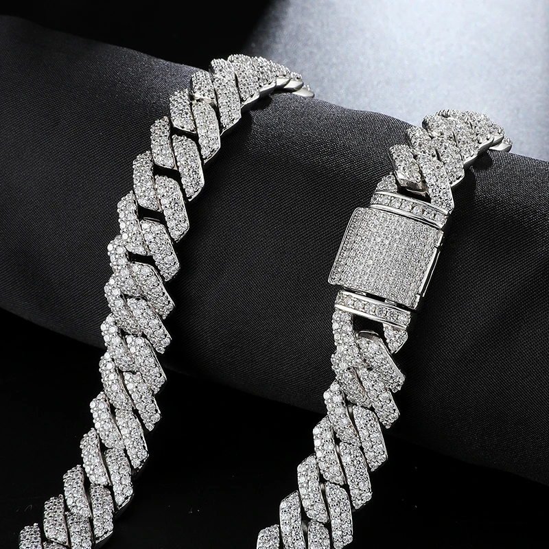 

Iced out Prong Chain Men Miami Cuban Choker Necklace Hip Hop Jewelry Diamond Prong Cuban Chain, White gold/yellow gold