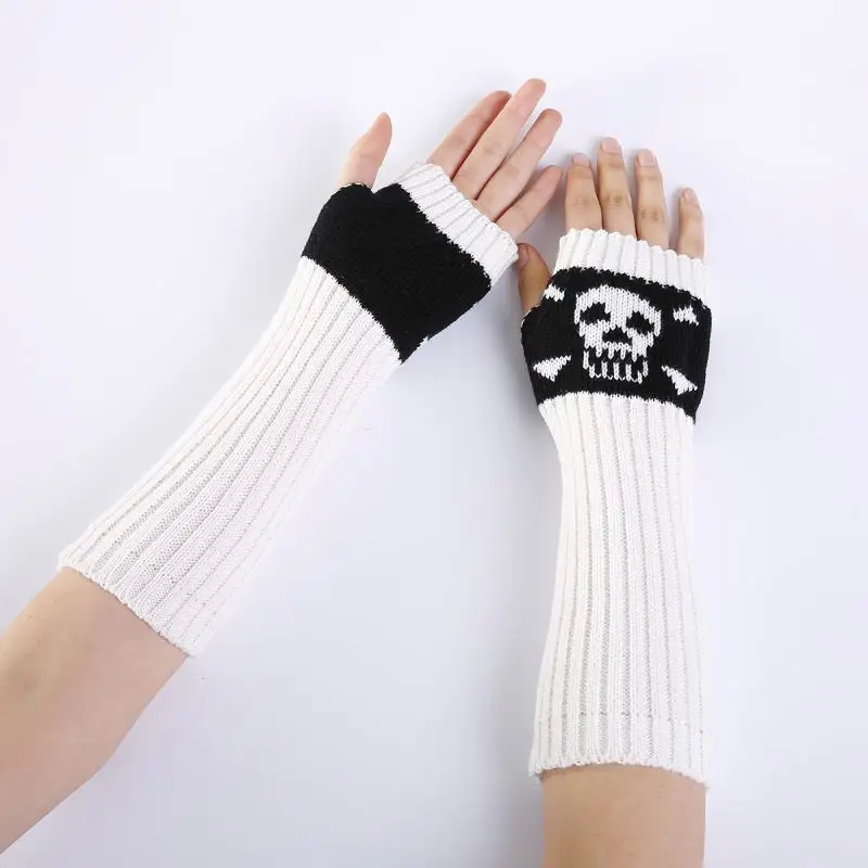 
Creative half-finger hand protection, fashionable winter ski sport tool, long skeleton pattern knitted protective warmth gadget 