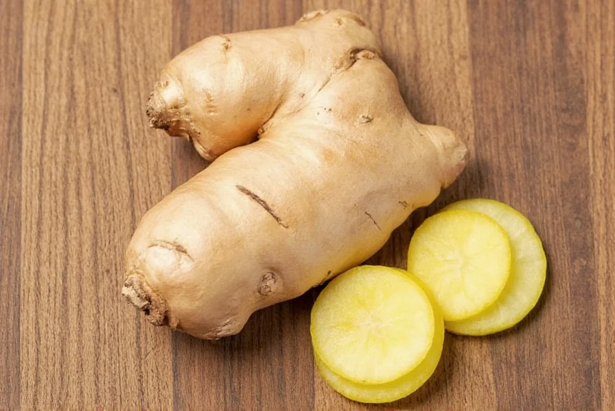 Close-up of fresh ginger root showing texture and color indicators of freshness versus spoilage