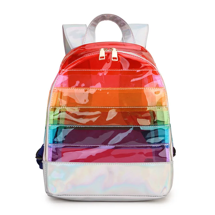 

Multicolor rainbow mini Backpacks for Girls,Holographic Clear leisure Backpack for Girls, Customized