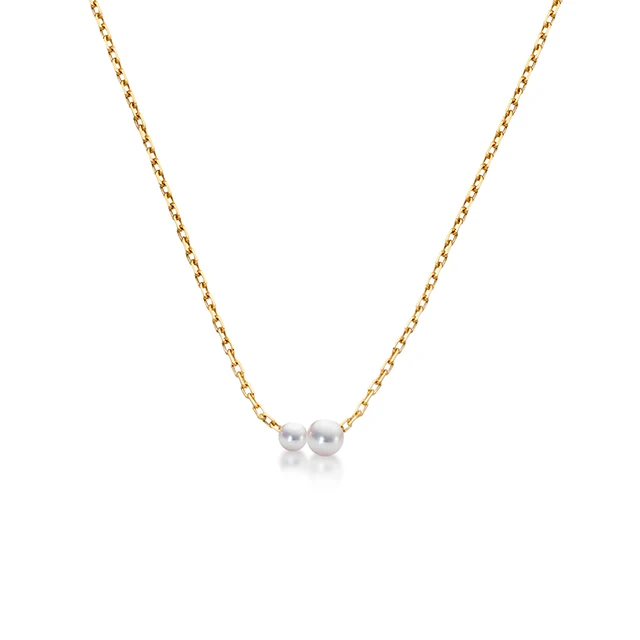 

Women's 18k Yellow Gold Chain Necklace with Two Akoya Pearls Simple Delicate Wholesale Free Shipping