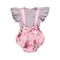 

Summer Cute Toddler Infant Baby Girl Clothes Ruffle Sleeve Tops Overall Floral Short Outfits Set Baby Girl