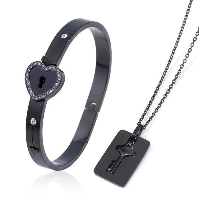 

New A Set Crystal Heart Lock Key Couple Stainless Steel Bracelet For Anniversary Gift