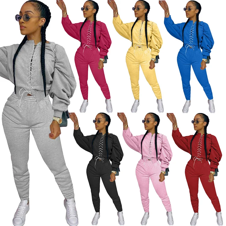 

2021 plus size clubwear long sleeve 2 pieces set hooded sweat womens tracksuit, Monochromatic