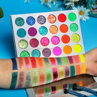 

Hot Selling Low Moq 24 Color Glow In Dark Eyeshadow Pressed Matte Glitter Neon Eye Shadow Palette Makeup