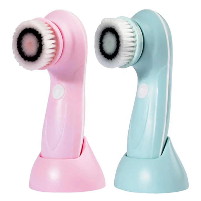 

3 Replaceable Heads Handheld Electric Face Cleaner Beauty Face Brush Waterproof Facial Cleansing Spin Brush, Pink, blue