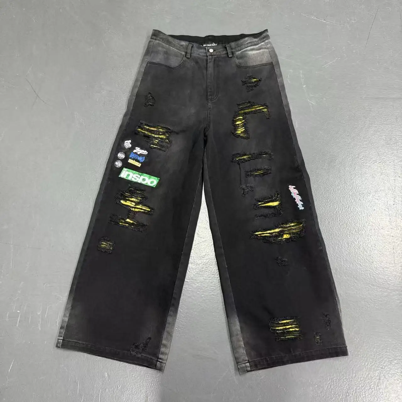 Dongguan City Men Streetwear Manufacturer Custom Flat Embroidery Logo Cargo Denim Pants Y2K Twill Baggy Jeans