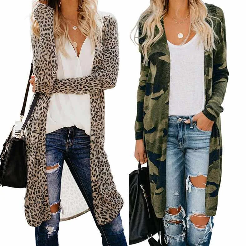 

Winter Women Long Sleeve Green Camo Print Cardigans, Customized cardigan for women