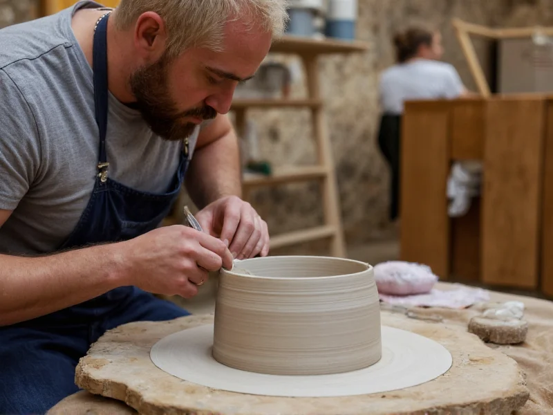 Artisan demonstrating pottery technique at workshop