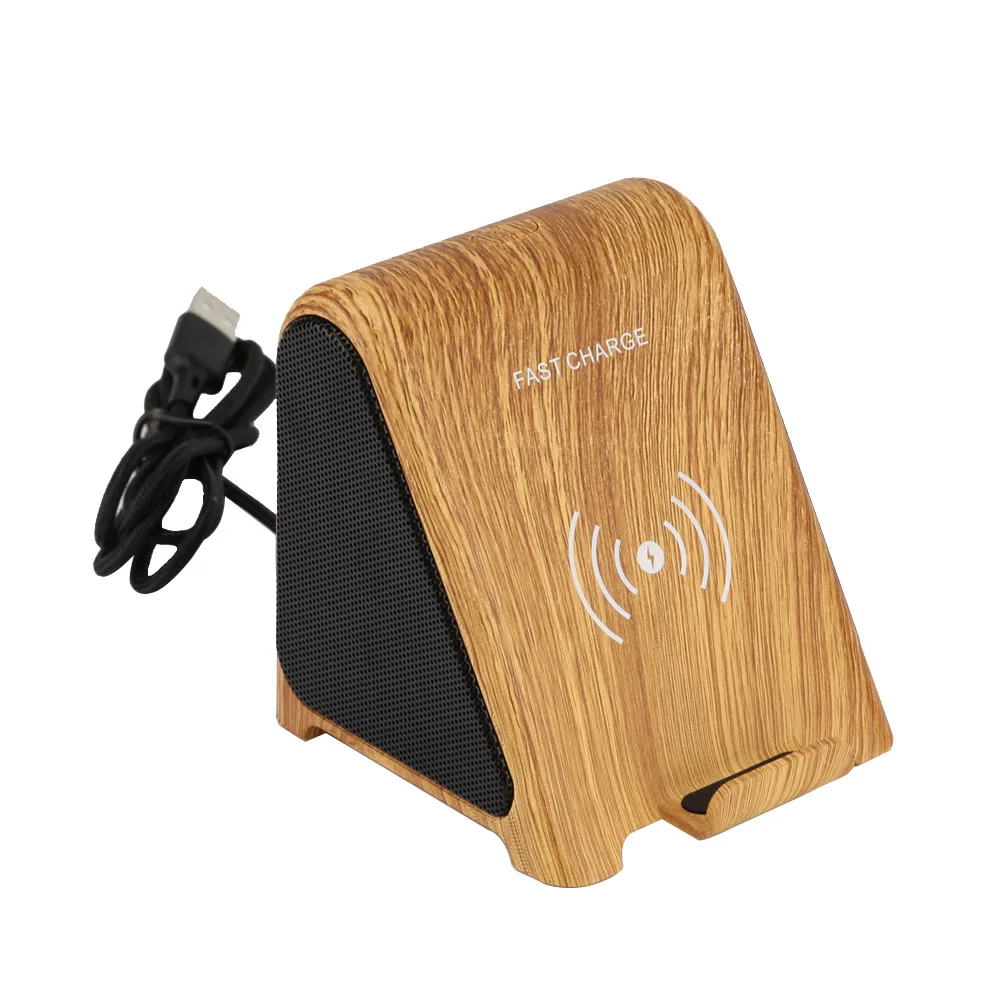 

Wireless Charging with speaker Sound Multi Desktop Wall Charger Travel Socket Adapter Portable Mini Speakers, Black wood grain