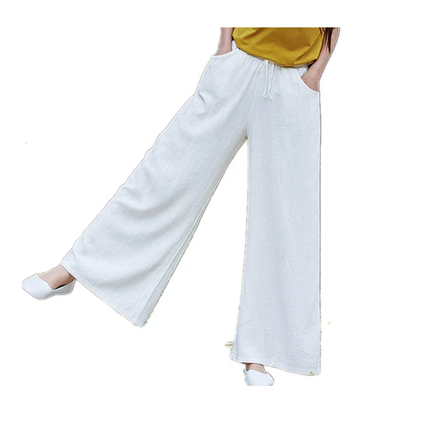 

2020 Summer Cotton Linen Pants Women's Loose Trousers Spring Wide Leg Pants Female Elastic Waist Solid Big Size