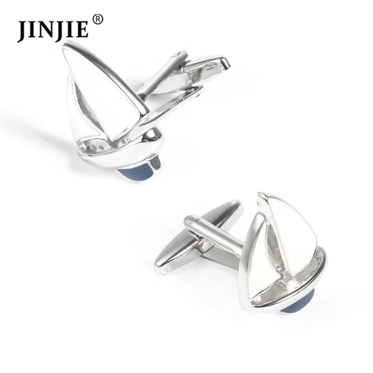 

High-ended fashion blue white sailboat men cufflinks gift for party