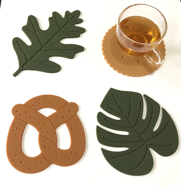 

Restaurant Silicone Coaster Pot Mat Washable Table Mat Kitchen Bowl Leaf Placemat Set Silicone Placemat, Multi color