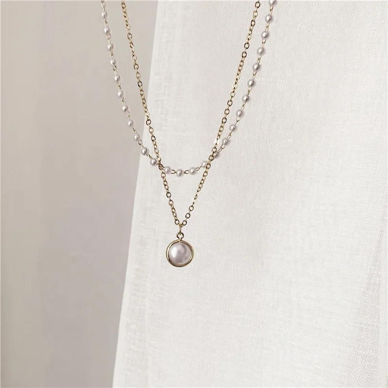 

2021 New Fashion Pearl Choker Necklace Cute Double Layer Chain Pendant Necklace For Women Jewelry Girl Gift