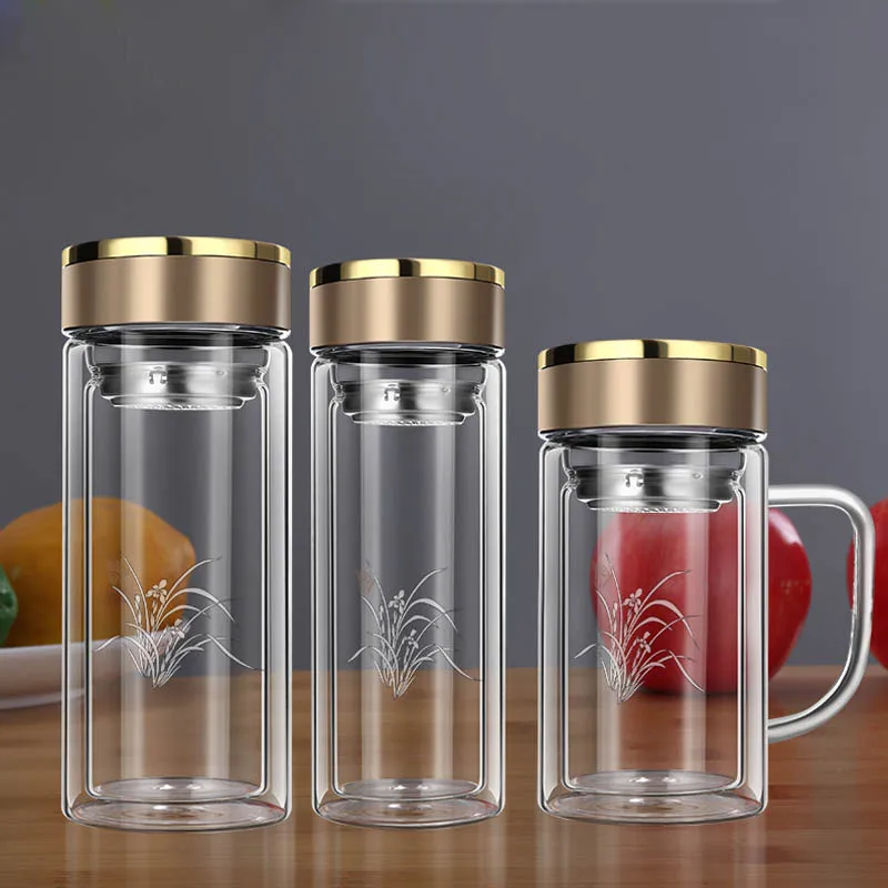 

Mikenda Water Bottle Glass Double Wall Borosilicate Glass Tea Bottle With Infuser Filter Handle