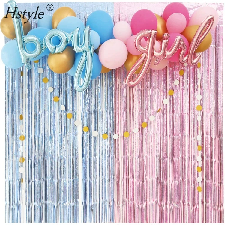 

Gender Reveal Party Decoration Set Pink Blue Balloon Arch & Garland Kit Metallic Fringe Curtains Boy Girl Balloons SET969