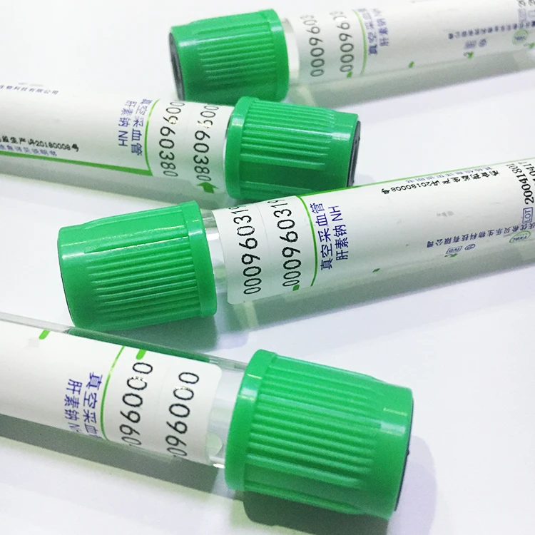 
Green Top Disposable Heparin Lithium Blood Collection Tube 