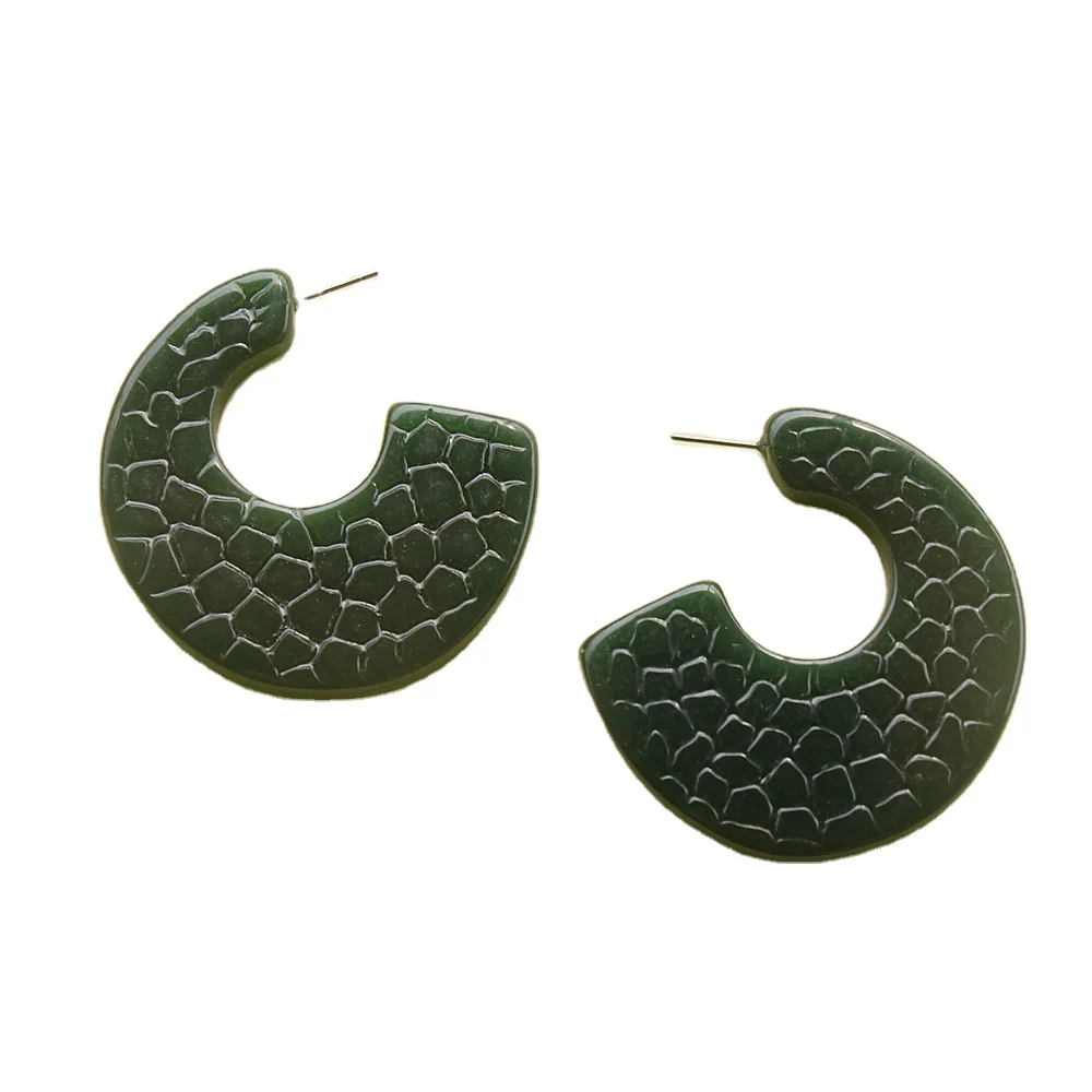 

JUHU Green Snakeskin Pattern C Big Earring Vintage Geometric Acrylic Drop Earrings For Women Romantic Jewelry, Colorful
