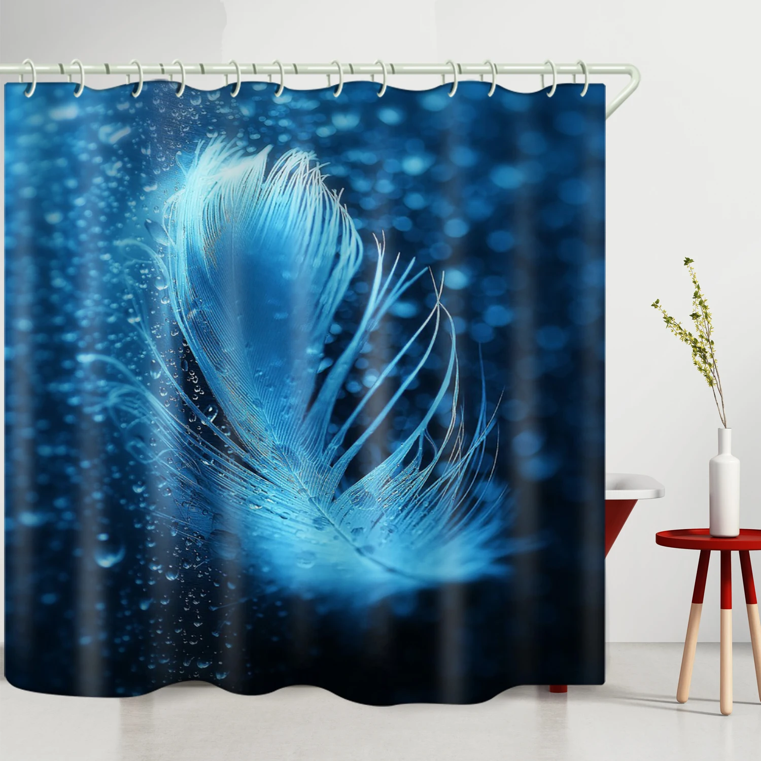 

3-5 days delivery blue feather series bathroom waterproof shower curtain custom printed shower curtain decorative curtain, Picture