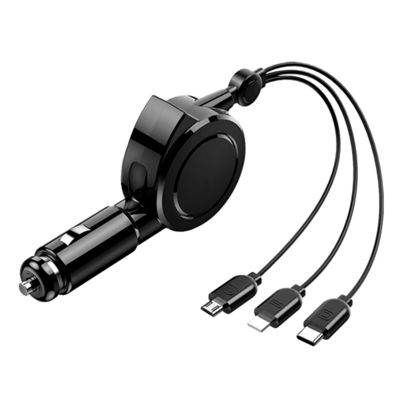 

Multifunctional Retractable Car Charging Data Cable With External Usb 3 In 1 Line For Iphone Android Type-C Charger Cable, Black white red