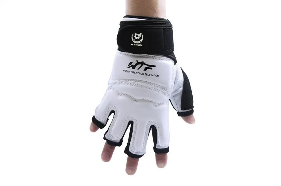 Worldwide Free Shipping Half Finger TKD Gloves PU Leather MMA Fighting Kick Boxing Gloves Karate Muay Thai Taekwondo Gloves