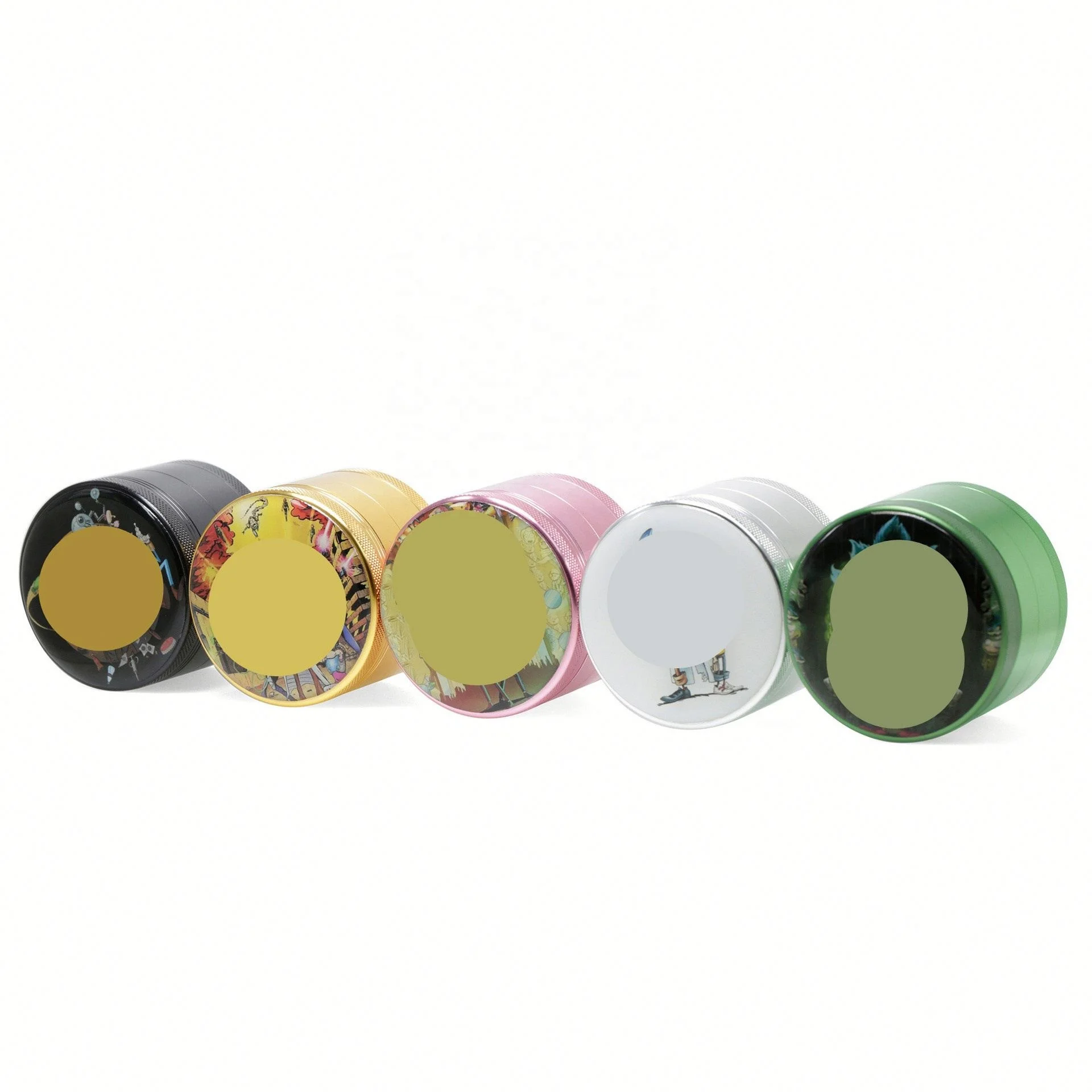 

Diameter 63MM four-piece Aluminum Alloy CartoonPattern Tobacco Herb Grinder jhcentury, Picture