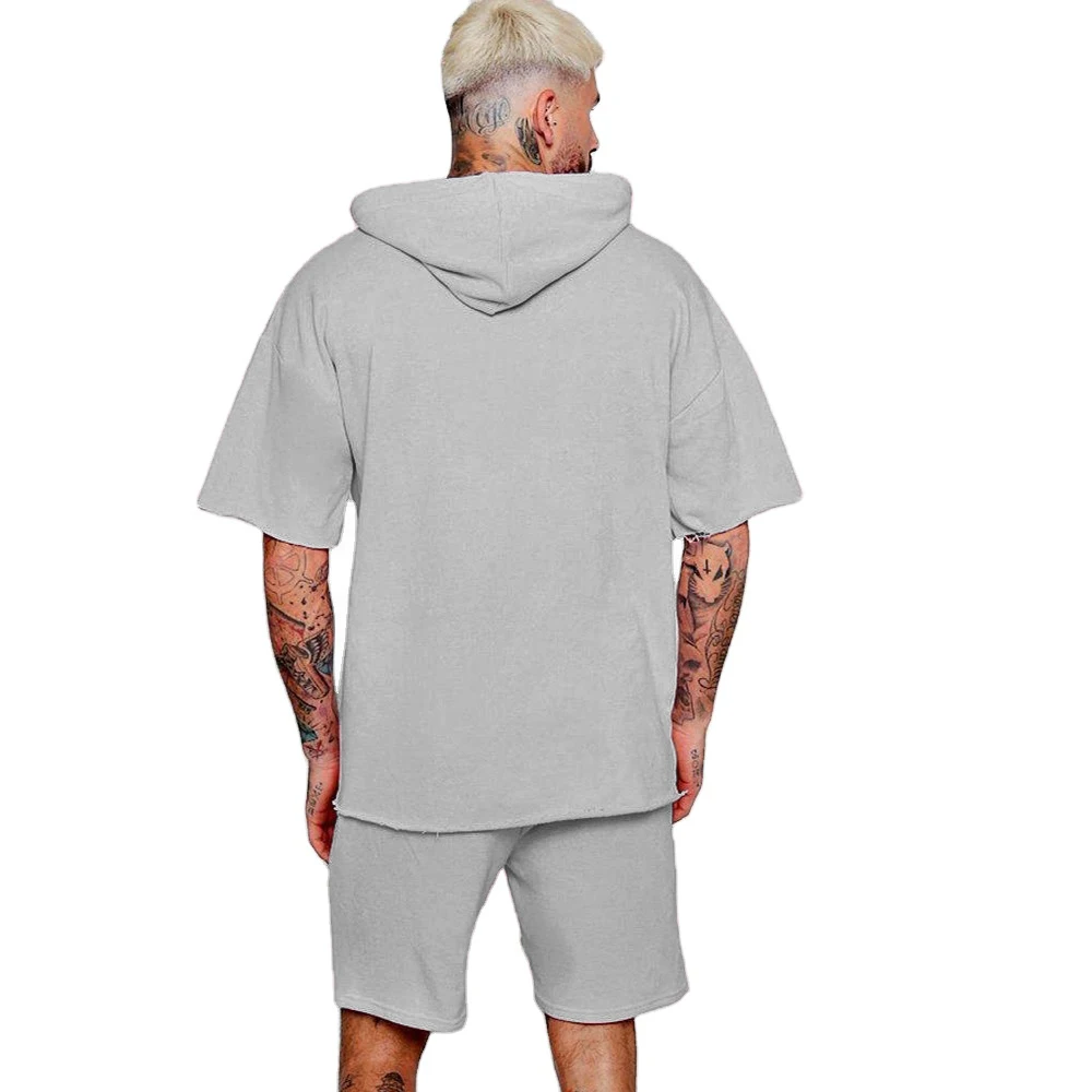 

Heavyweight Workout Man 2 Pc Jogger 100% Cotton Hoodie Sweatsuit Two Piece Summer Short Set, Can be customized