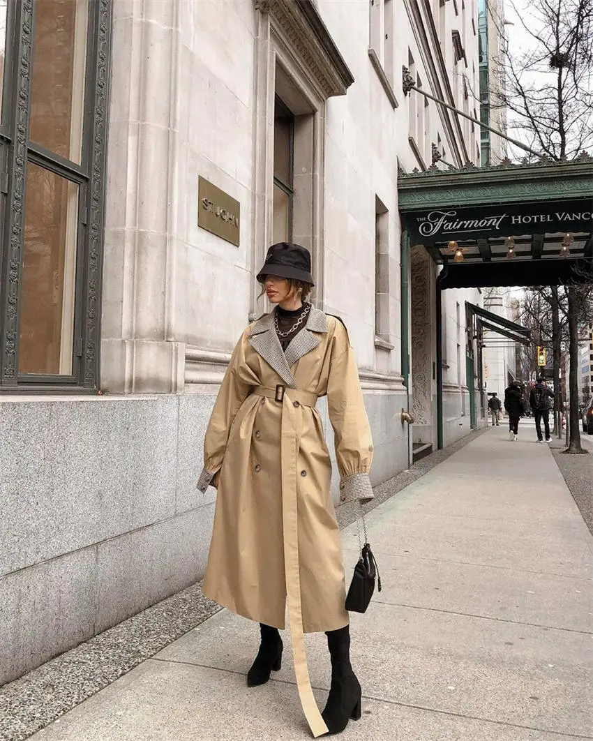 

2020 new arrivals autumn collection women fashion contrast color leisure trench coats