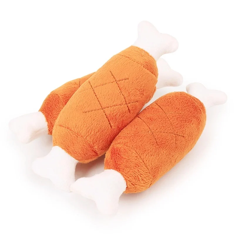 

Super Soft Double Bone Chicken Leg Durable Squeaky Interactive Chewing Stuffed Plush Dog Toy for puppy, Brown, white