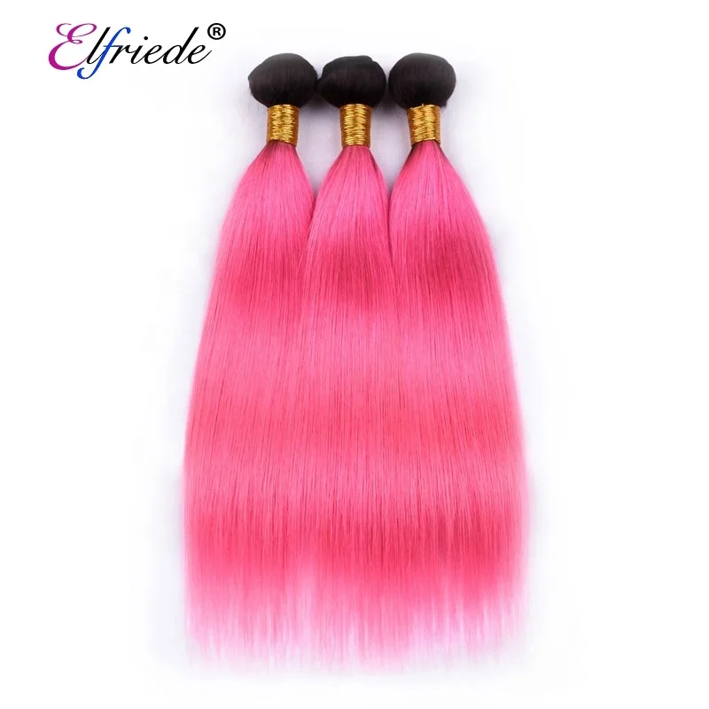 

#T 1B/Pink Straight Top Grade Ombre Hair Wefts 100% Brazilian Remy Human Hair Weaving Bundles 3pcs/pack XTHW-16