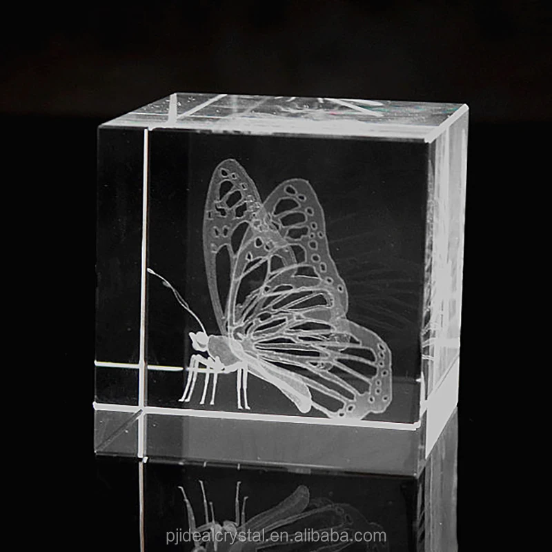 Custom 3d Laser Engraved Crystal Cube Paperweight Souvenirs Engraving
