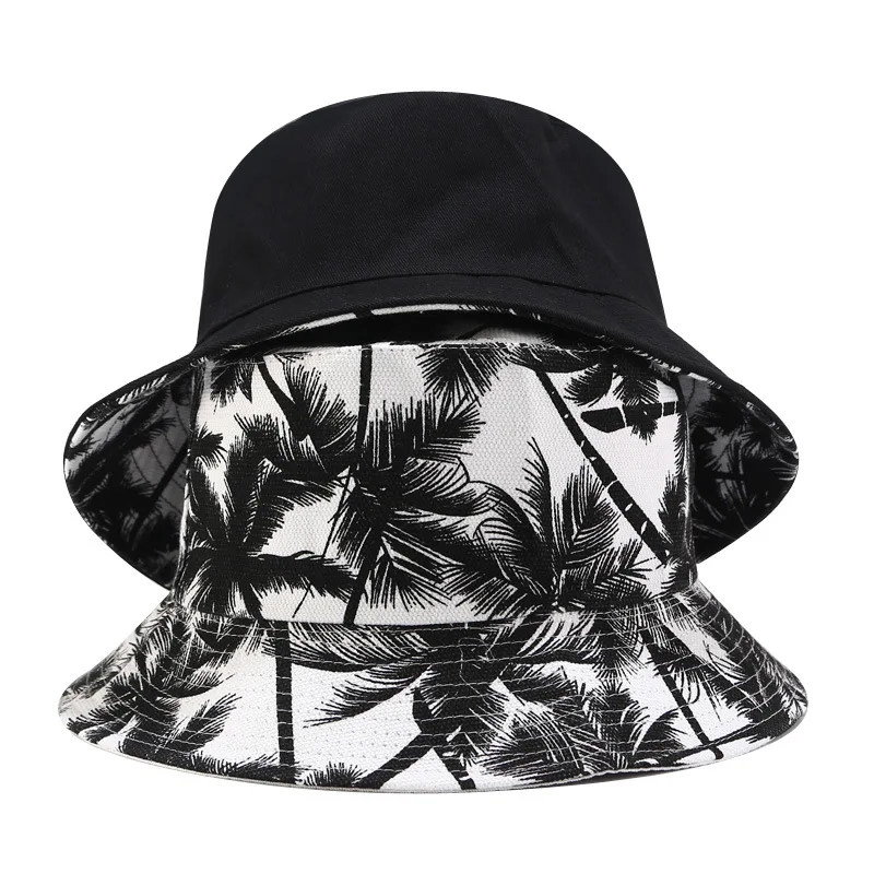 

Free shipping chapeau bob hat sombreros cubo hoeden marijuanna ready to ship universal reversible coconut palm trees bucket hat, Many