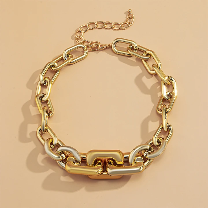 

Hot Sale Geometric Square Shape Necklace Gold Thick Chain Necklace Hip Hop Necklace Choker for Women, Picture shows
