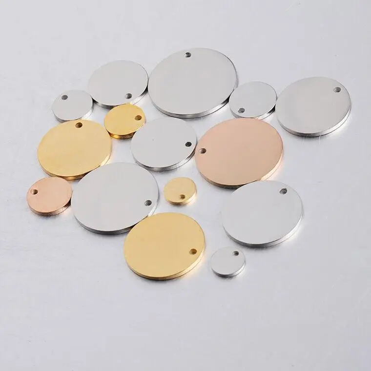 

Flat Round Plain Metal Stainless Steel Silver Rose Gold Plated 10mm 11mm 12mm Blank Stamping Circle Disc Coin Charm Tags Pendant