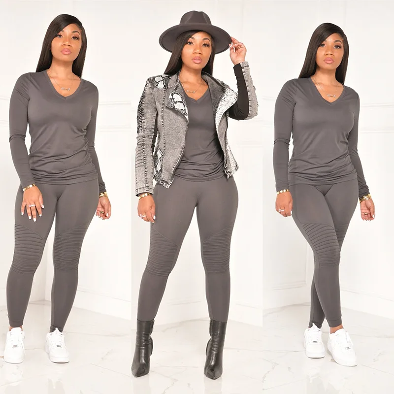 

BK278 New arrival solid color winter clothes 2 piece sets for women