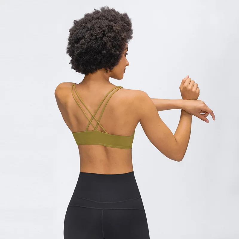 

Cross-border New Open Back Cross Strap skin-friendly nude round neck Female racer Sports Bra Yoga Fitness Sleeveless Sports Bra